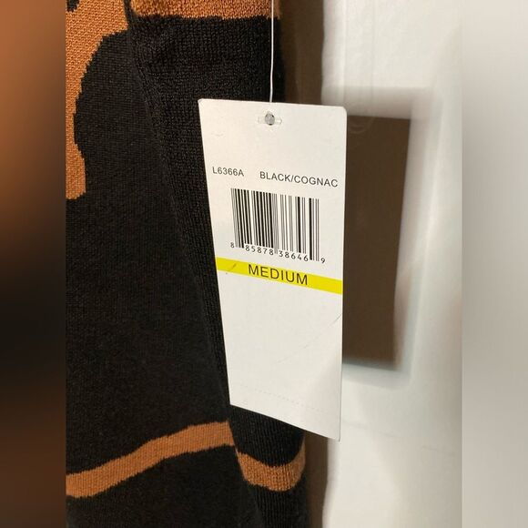 NWT Nina Leonard Long Sleeve Black/Cognac Swirl Pattern Dress, size Medium - Picture 4 of 6